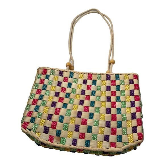 Women’s Vintage Straw Purse Shoulder Bag Vacation Beach Colorful Woven - Picture 8 of 10